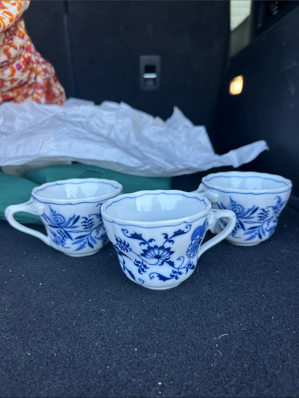 vintage Blue Danube porcelain teacups featuring a blue onion pattern